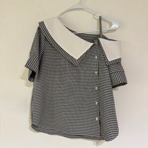 Pixie Market Gingham One Shoulder Top